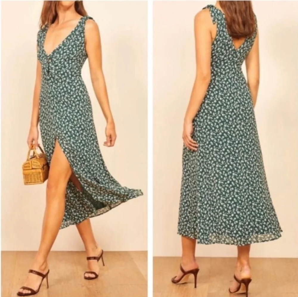 Reformation Women's Harper Whimsical Fairy Floral Forest Green Midi Dress. SZ 2 - Picture 2 of 10